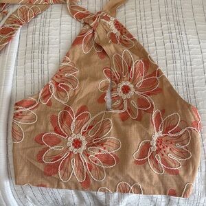 Ramy Brook Floral Crop Top - Tan and Red